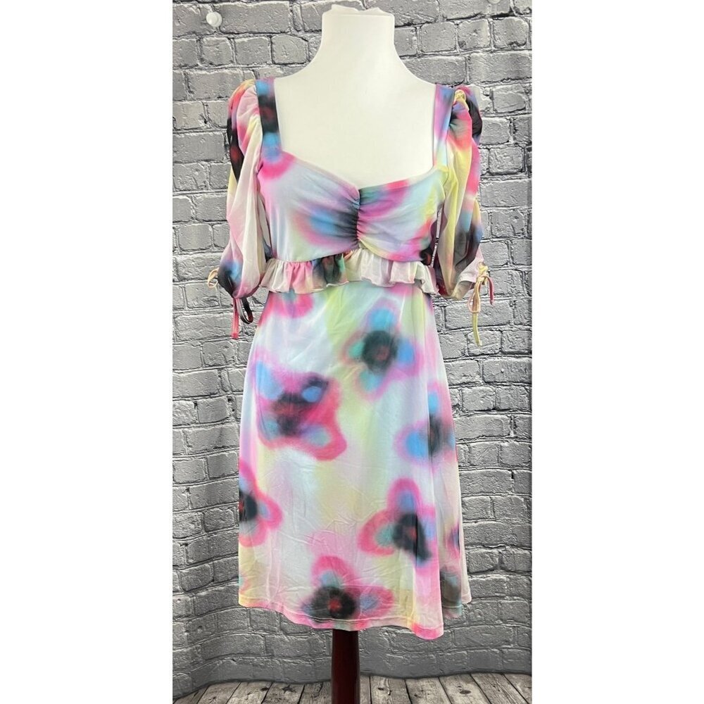 Topshop Spray Paint Floral Print Mini Tea Dress‎ Size 8-10 M